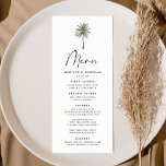 Minimal Handflatan Träd Bröllop Meny<br><div class="desc">Tropical bröllop-meny med en enda handflatan träd överst på designen med "Menu" som visas i ett modernt svart kalligrafiskt skript. Anpassa menyn handflatan träd bröllop med namn, datumet bröllop och menyn nedan. Bröllopsmenyn återgår till en mörk grönt bakgrund med utrymme för ytterligare text och foton. Designad för samordning med vår...</div>
