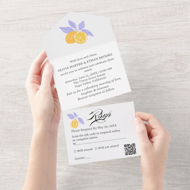 Minimal Handritad Citron Citrus Sommar Bröllop (Tearaway)