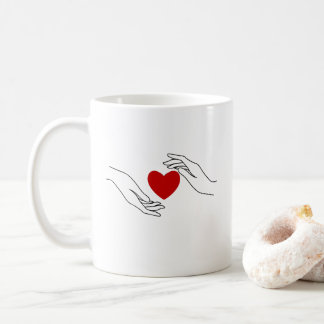 Minimal Hands Offering Red Heart Love Art Kaffemugg