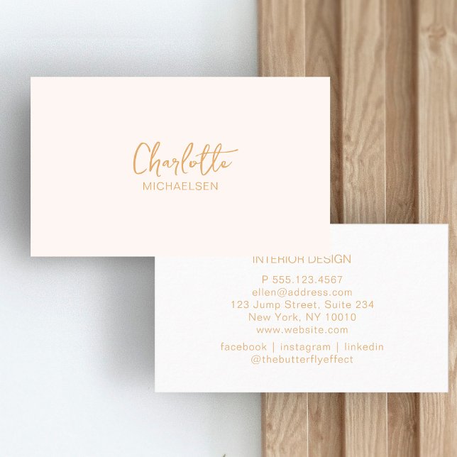 Minimal, handskrift, Beige Visitkort (Skapare uppladdad)
