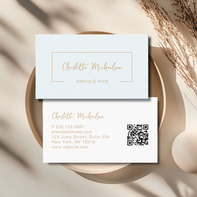 Minimal handskrift Blå QR-kod Visitkort (Minimal Handwriting Blue QR Code Business Card)