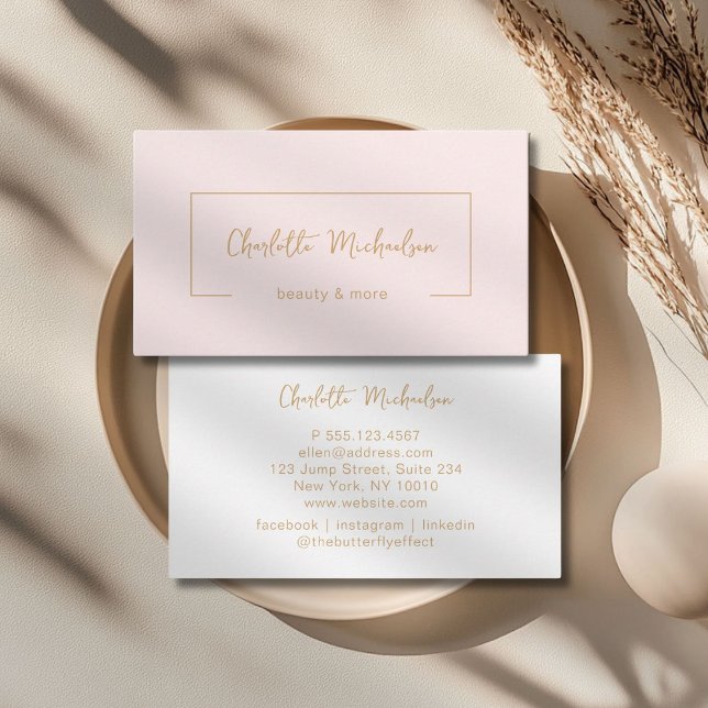 Minimal, handskrift, ljusrosa Affärskort Visitkort (Minimal, Handwriting, Lightpink Gold Business Card)