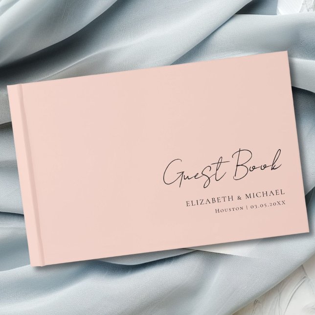 Minimal,  handskriftsskript Bröllop Gästböcker (Minimal, Blush Handwriting Script Wedding Guest Book with your name and date.)