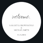 Minimal handskriven välkomsttid för bröllop spara  runt klistermärke<br><div class="desc">Minimal handskriven välkomsttid för bröllop spara datum</div>