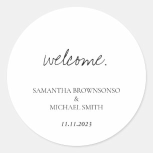 Minimal handskriven välkomsttid för bröllop spara  runt klistermärke