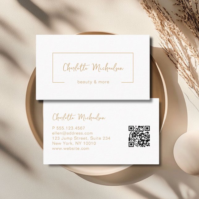Minimal Handwriting White QR Code Visitkort (Minimal Handwriting White QR Code Business Card)