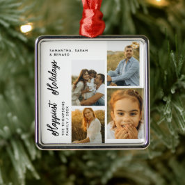 Minimal Happiest Holidays Script Familj 4 Bilder Julgransprydnad Metall