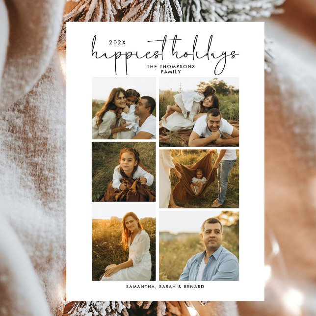 Minimal Happy Holidays Script Family 6 Photos Julkort (Skapare uppladdad)