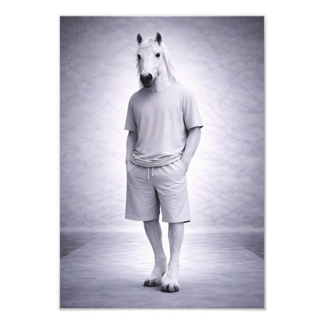 Minimal häst i avslappnad modern outfit fototryck (Framsidan)