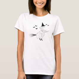 Minimal häxa och fladdermöss svart linje konst Hal T Shirt