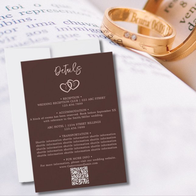 Minimal Heares QR-kod, detaljenhet för Bröllop Anteckningskort (Minimal Hearts QR Code Wedding Details Enclosure Note Card)