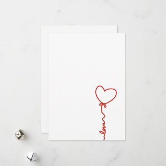 Minimal Heart Balloon Love Line Art Valentine Julkort