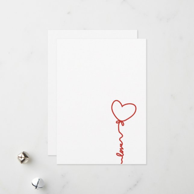Minimal Heart Balloon Love  Line Art Valentine Julkort (Fram/Back In Situ)