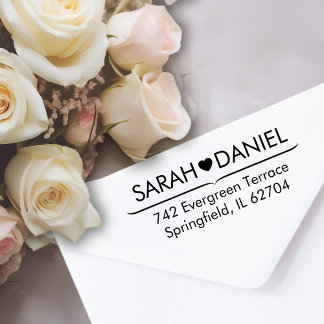 Minimal Heart Line Custom Name & Address Wedding Självfärgande Stämpel