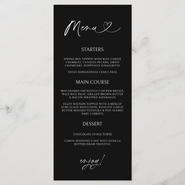 Minimal Heart Menu Card Reception Formal Dinner  Meny (Framsida)
