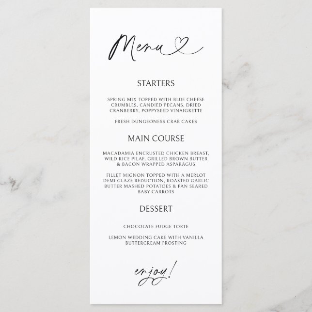 Minimal Heart Menu Card Reception Formal Dinner  Meny (Framsida)