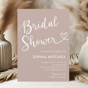 Minimal Heart Script-Möhippa Boho Beige Inbjudningar