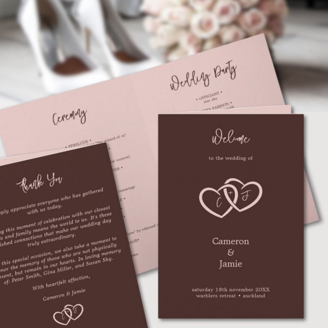 Minimal Hearts Entwed Bröllop Ceremony Card Anteckningskort (Minimal Hearts Entwined Wedding Ceremony Card)