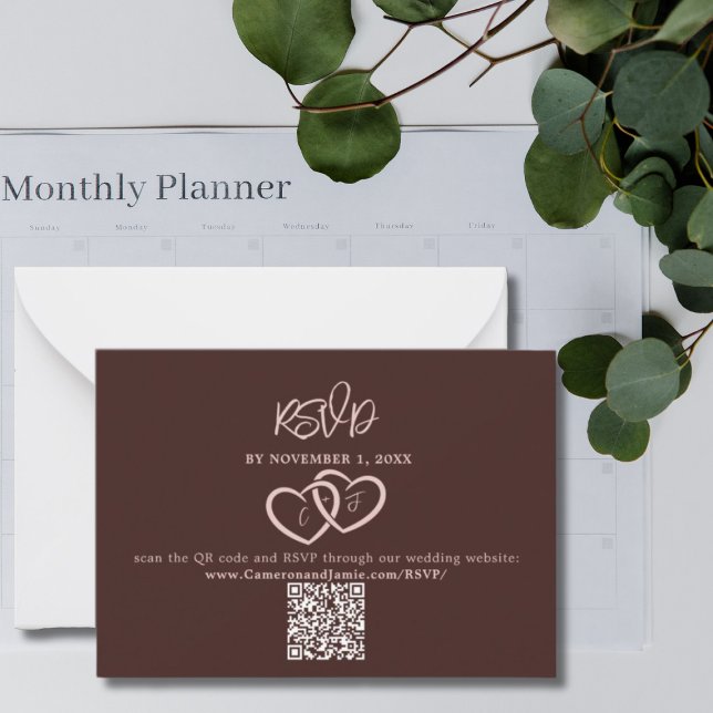 Minimal Hearts Red QR Code Bröllop OSA-hölje Anteckningskort (Minimal Hearts Red QR Code Wedding RSVP Enclosure Note Card)