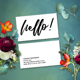 Minimal Hej i handskriftsskript svart på vitt Visitkort