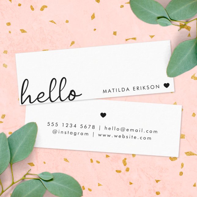 Minimal Hej | Modern Hjärtren, enkel vit Mini Visitkort (Minimal handwritten “hello” mini business cards by Guava - clean, modern & effortlessly stylish)
