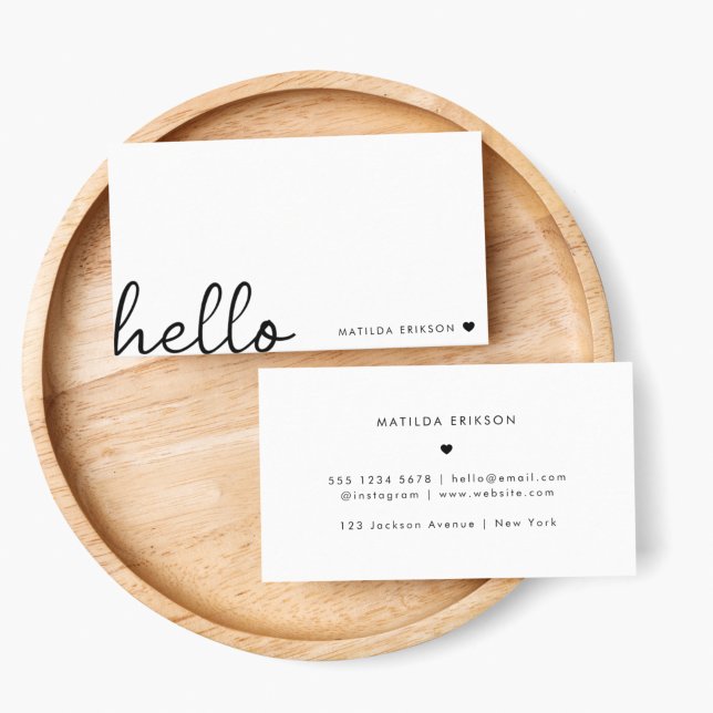 Minimal Hej | Modern Hjärtren, enkel vit Visitkort (Minimal handwritten “hello” business cards by Guava - clean, modern & effortlessly stylish)
