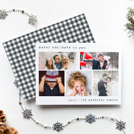 Minimal Helgdag Fotokollage | Black Gingham Julkort