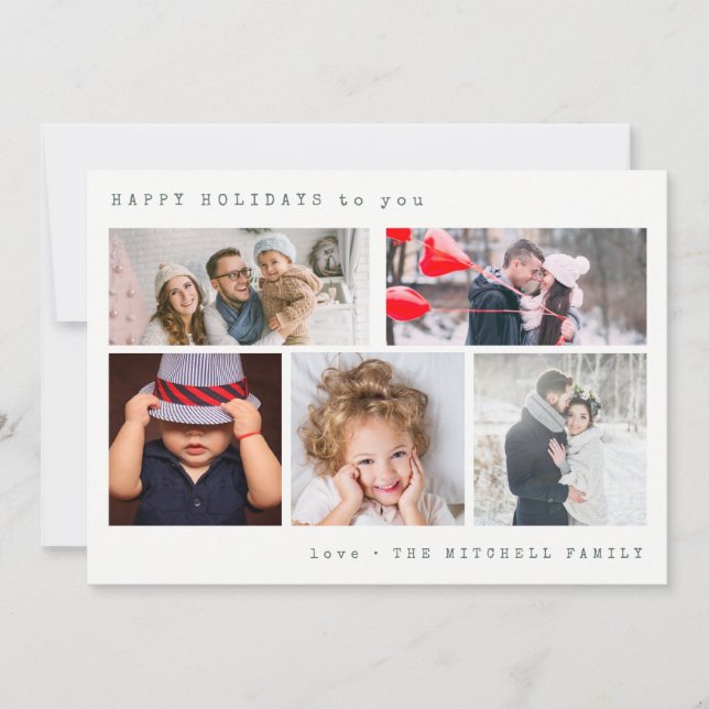 Minimal Helgdag Fotokollage | Grönt Gingham Julkort (Framsida)