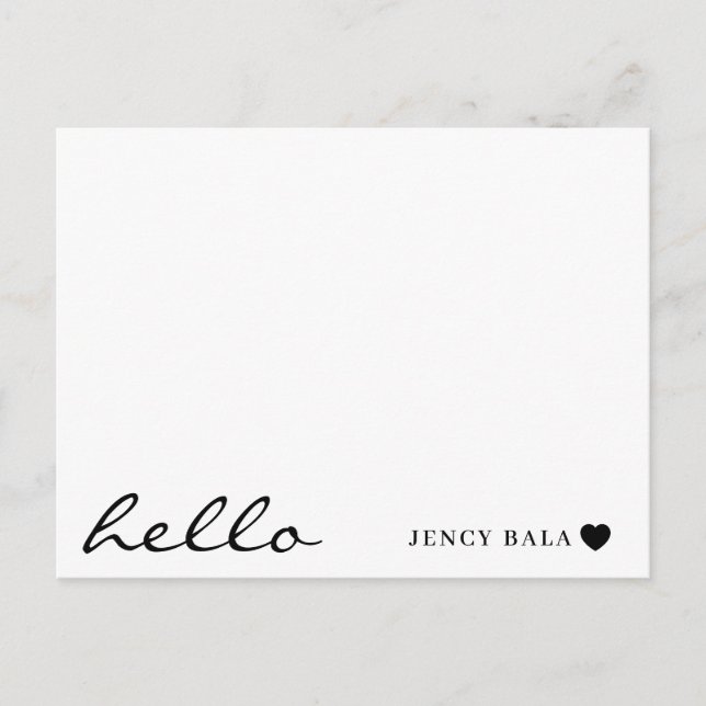 Minimal Hello Modern Heart Design Vykort (Framsida)
