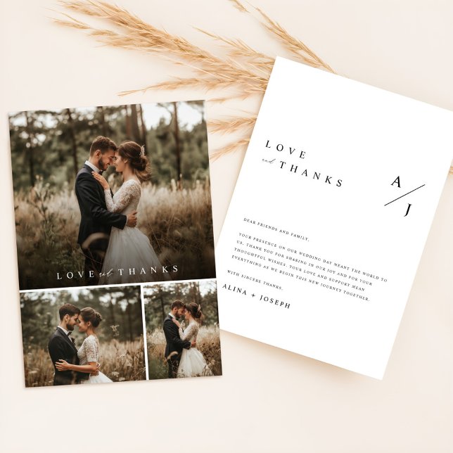 Minimal hjärtskrift Bröllops fotocollage Tack Kort (Skapare uppladdad)