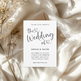 Minimal hjärtsvart och vit kalligrafi Bröllop Inbjudningar