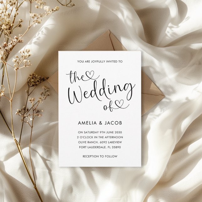 Minimal hjärtsvart och vit kalligrafi Bröllop Inbjudningar (Skapare uppladdad)