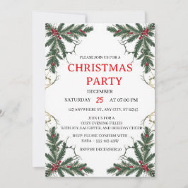 Minimal Holiday Greenery Party Invitation Inbjudningar