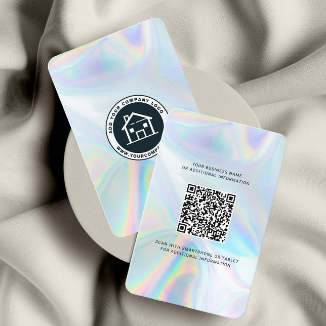 Minimal Holografisk QR-kod för Modern Company Logo Visitkort (Company Logo QR Code Iridescent Holographic Modern Business Card)