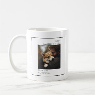 Minimal Hund Foto Alla Hjärtans Dag Svart och Vitt Kaffemugg