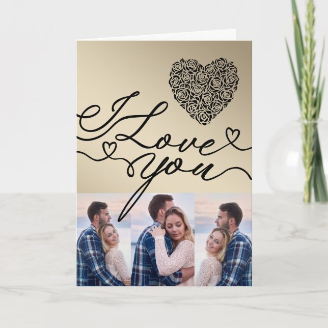 Minimal I Love You  Rose Heart Photo Kort (Framsida)