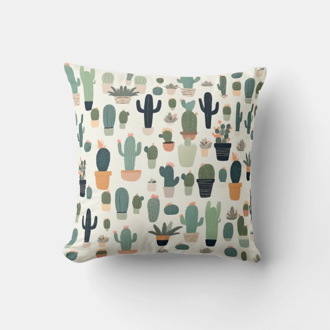Minimal illustration av Grönten mönster Cute Cactu Kudde (Framsida)