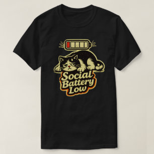Minimal illustration av katt med låg social batter t shirt