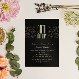 Minimal inbjudan till elegant Black Blommigt