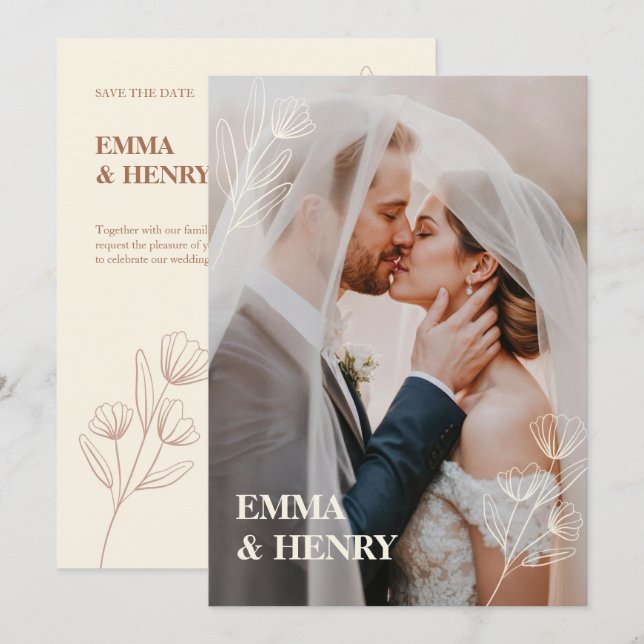 Minimal inbjudan till Elegant bröllop med Bride &  (Fram/baksida)