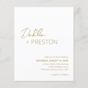 Minimal inbjudan till Guld Modern Budget Wedding