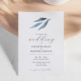 Minimal inbjudan till Löv Dusty Blue Wedding
