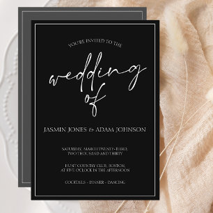 Minimal inbjudan till svartvitt skribentbröllop