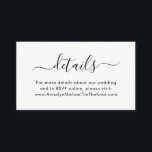 Minimal information om modern skriptkalligrafi tilläggskort<br><div class="desc">Minimalt visitkort med ett huvud i skriptkalligrafi och information eller meddelande till gäster i modern typografi.</div>