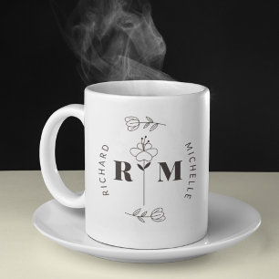 Minimal initial Brev monogram Namn par kaffe Kaffemugg