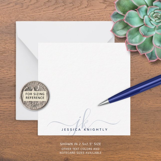 Minimal Initialer i Modern Navy Blue Script Monogr Anteckningskort (Skapare uppladdad)