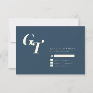 Minimal Initialer   Modern Elegant Blue Bröllop OSA Kort