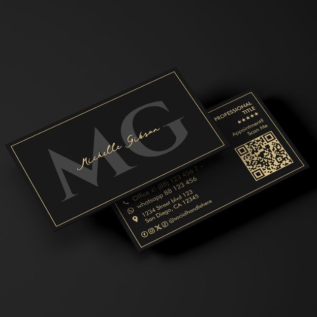 Minimal Initialer Svart Skript Professional  Visitkort (Minimal Initials Black Script Professional Business Card
)