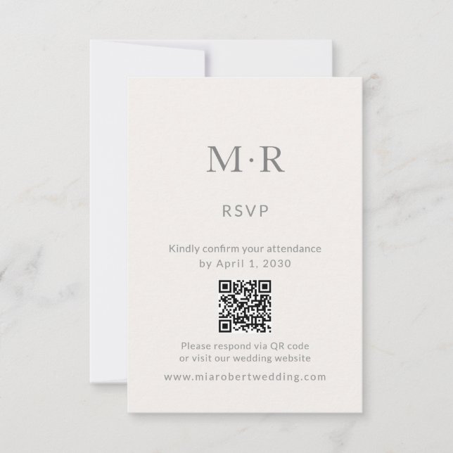 Minimal Intimate Wedding RSVP Card with QR Code OSA Kort (Framsida)