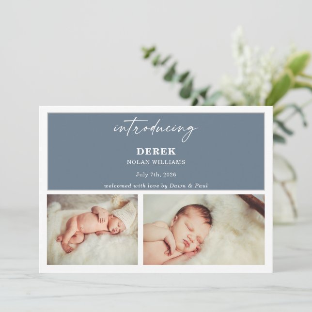 Minimal Introducing Photo Baby Announcement Card Inbjudningar (Stående Fram)
